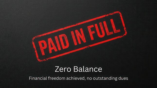 Red Stamp Declares PAID IN FULL Over Zero Balance Statement Showing Financial Freedom Achieved