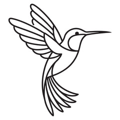 Fototapeta premium Minimalist line art illustration of a hummingbird in flight isolated on a clean white background