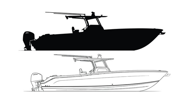 Detailed illustration of a center console fishing boat silhouette