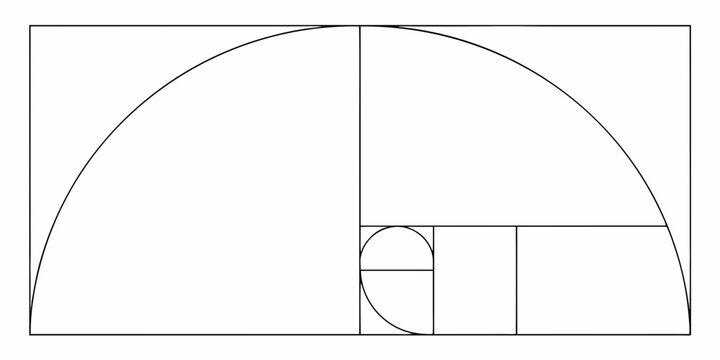Illustration of the golden ratio visualized with a semicircle and squares