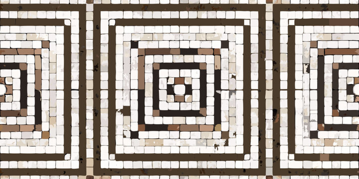 Intricate mosaic pattern featuring nested squares in earth tones