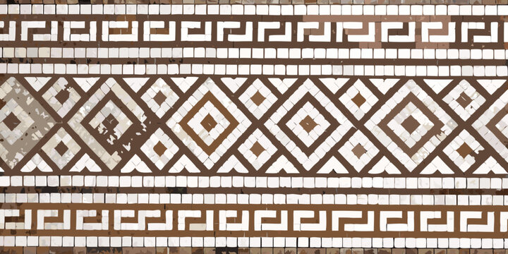 Intricate geometric mosaic pattern featuring brown and white tiles