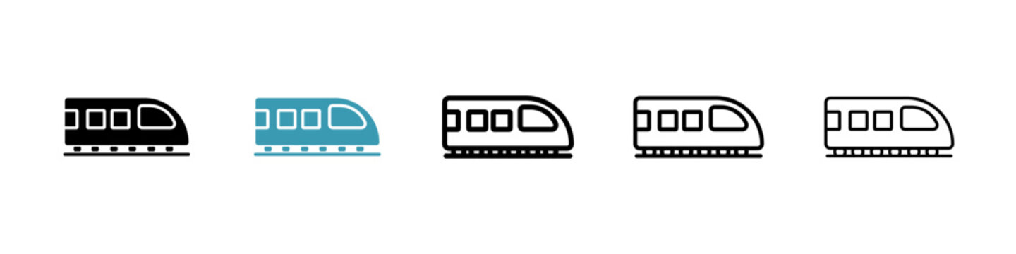 Monorail icons collection in black and blue colors