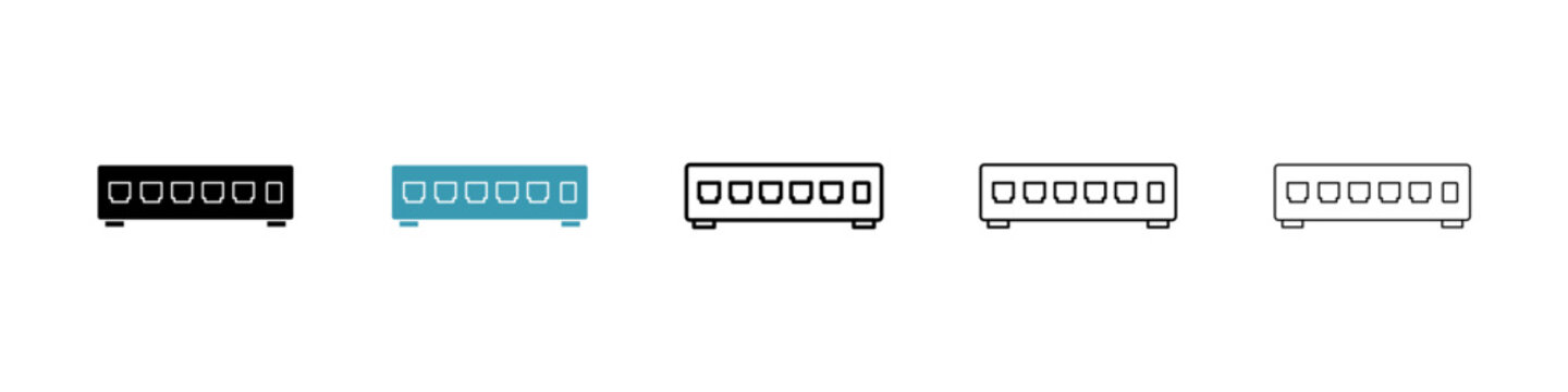 Network switch icons collection in black and blue colors
