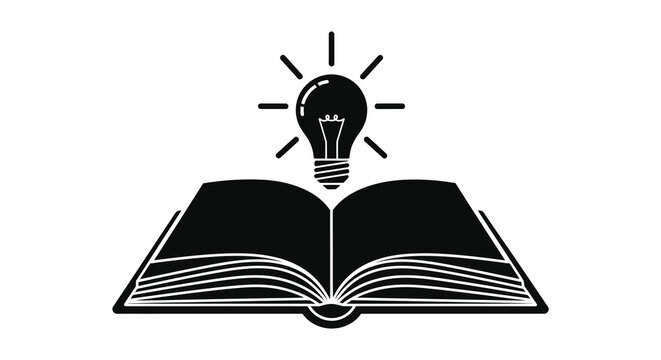 An open book with a glowing lightbulb above it silhouette