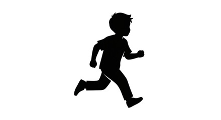 Obraz premium Playful Running Boy Black Silhouette Vector Isolated on White Background