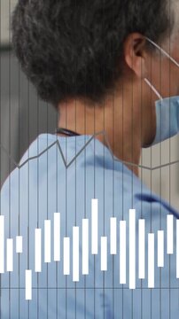 Vertical video: Nurse turning in ward, live data causing waveform overlay showing vitals over neck