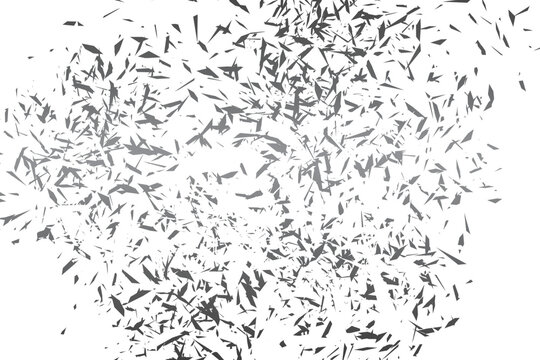 Exploding grey metallic shards. Shattered geometric debris particles in motion. High resolution cutout PNG object. Excellent for realistic glass destruction effects. 