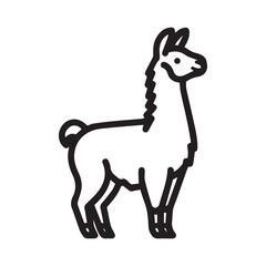 Fototapeta premium A simple line drawing of a llama standing sideways with a fluffy tail and neck isolated on white 