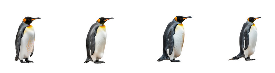 Obraz premium King penguin walking profile view with black and white feathers and isolated on transparent background