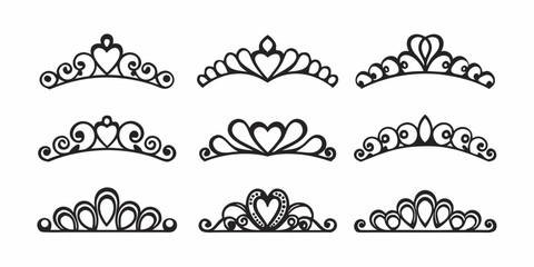 Collection of ornate hand drawn style tiara and crown vector illustrations © Apurba