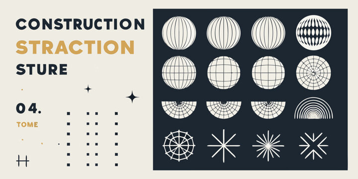 Abstract construction graphic with geometric shapes and text elements