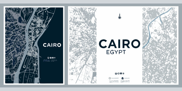 Abstract city maps of cairo egypt presented as modern art prints