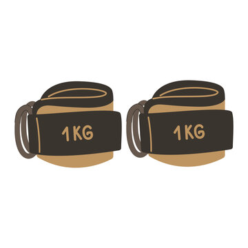 Pair of ankle or wrist weights 1 kg for fitness and strength training, flat vector illustration