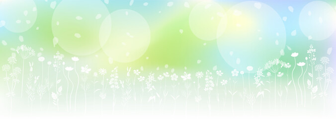 明るい緑系グラデーションといろいろな草花 © umiberry