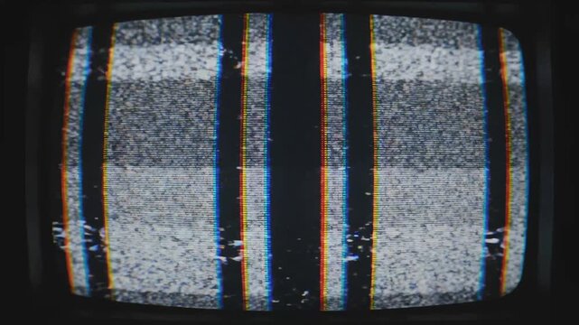 Static Tv Noise with Glitched Vertical Bars on a Retro Television Screen