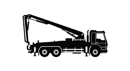 Concrete pump truck graphic in a stark black silhouette © Kuntol02