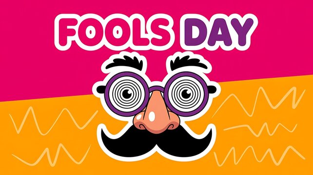 Fools day illustration with funny disguise glasses mustache and playful design representing humor prank and festive celebration concept