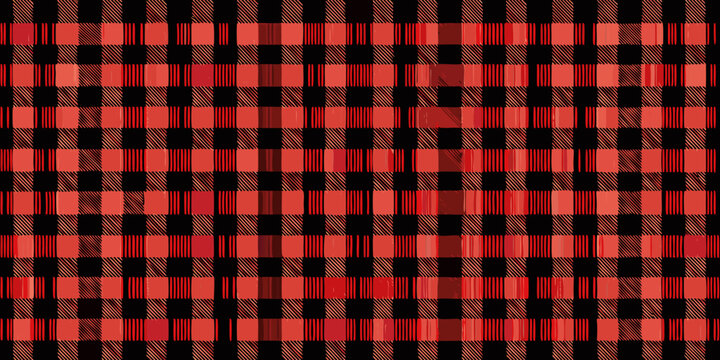 A repeating pattern of red and black checkered lines creates a textile design