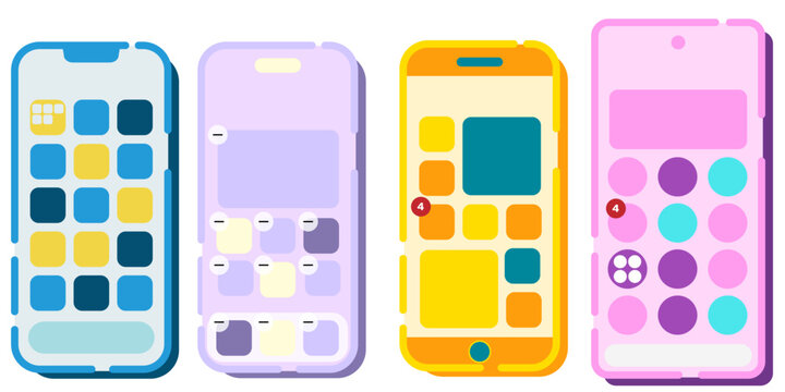 カラフルなスマートフォンとポップなアプリ画面のセット