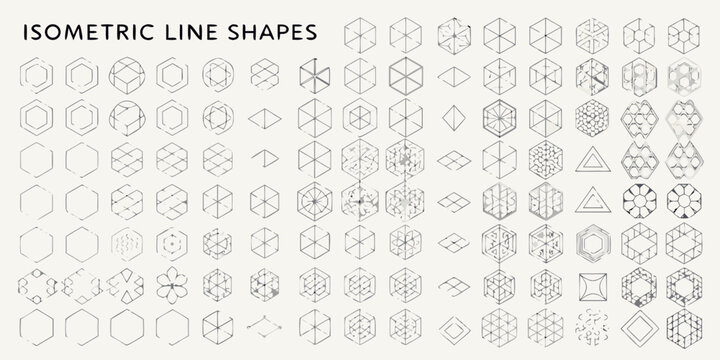Collection of various isometric line shapes and geometric designs
