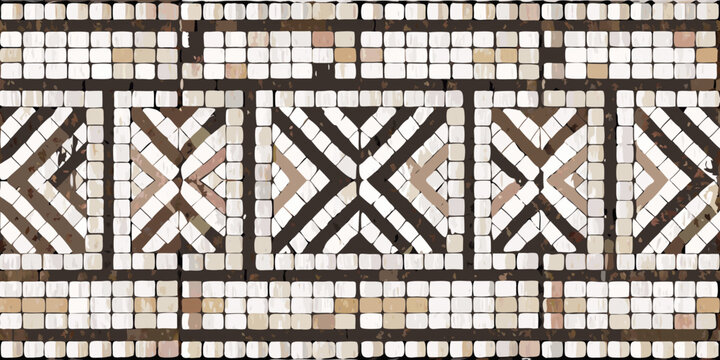 Intricate geometric mosaic pattern with brown white and beige tiles