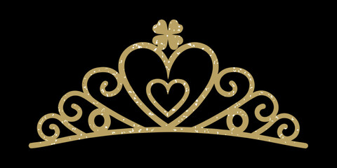 A golden tiara with intricate heart shaped details on a black background © Ranajit