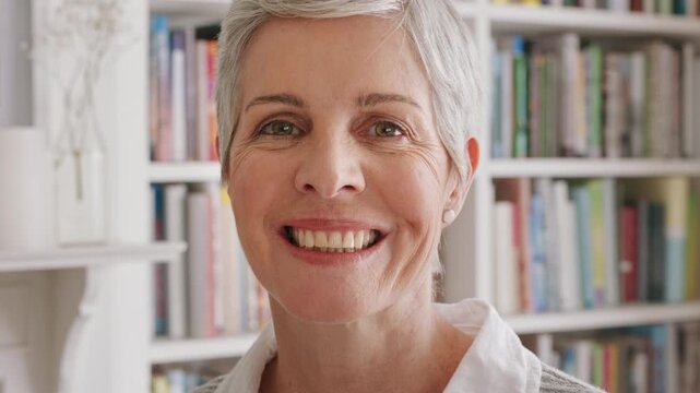 Face, smile and books with woman in store for small business, library clerk and inventory manager. Professional, about us and bookstore owner with mature person for admin, career and stocktaking