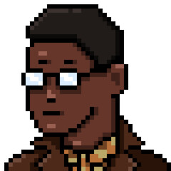 Obraz premium Vector Pixel Art Man in Glasses and Coat