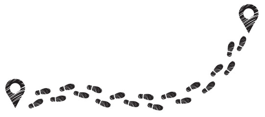 Naklejka premium Cartoon vector illustration of male footprints forming a path from point A to B representing journey, progress and goal achievement