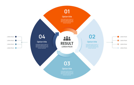 4 Steps venn diagram circle arrow Business Infographic Template for Process Presentation and Strategy Planning Vector Illustration.