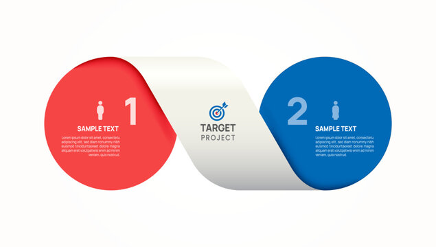Business infographic Venn diagram circle chart template 2 options, presentation vector illustration.