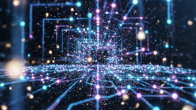 Futuristic digital technology network data abstract glowing blue pink light connection cyberspace virtual background science innovation communication internet pattern modern computer system sphere