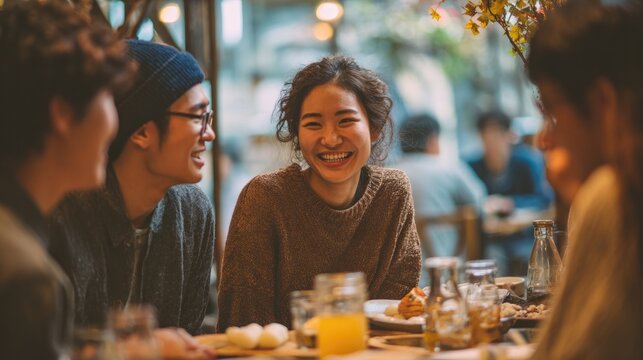 Lively gathering of friends enjoying sweet delights in cozy cafe