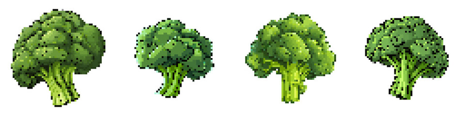 Fototapeta premium Broccoli pixel icon set. retro, pixelated 2d graphics for games and apps 
