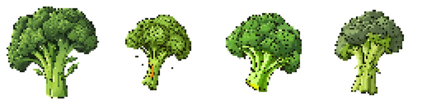 Broccoli pixel icon set. retro, pixelated 2d graphics for games and apps	