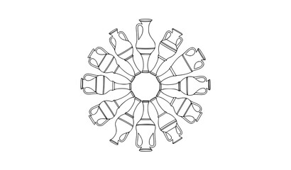 Greek amphora and vase outline vector set in radial layout with ancient pottery line illustration © MdShakil