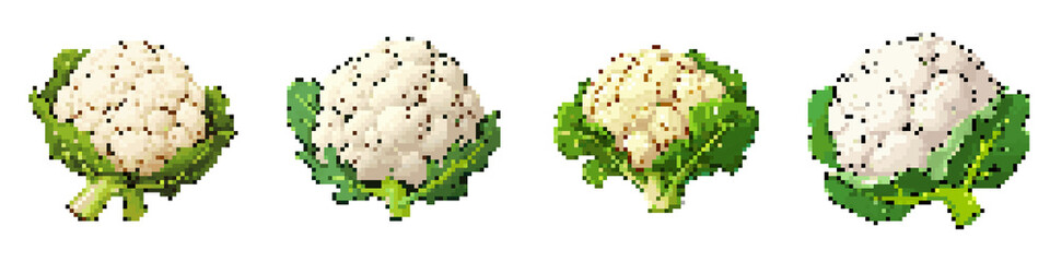 Fototapeta premium Cauliflower pixel icon set. retro, pixelated 2d graphics for games and apps