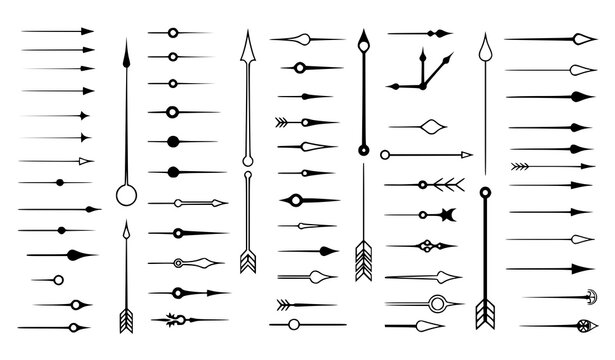 Vintage clock hands vector collection with antique watch pointers and classic time arrow elements