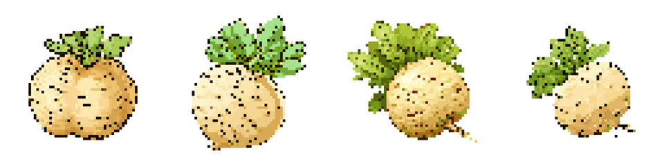 Fototapeta premium Celeriac pixel icon set. retro, pixelated 2d graphics for games and apps