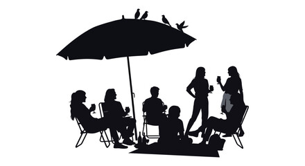 People relaxing under an umbrella with birds a striking silhouette © MIRAJ02