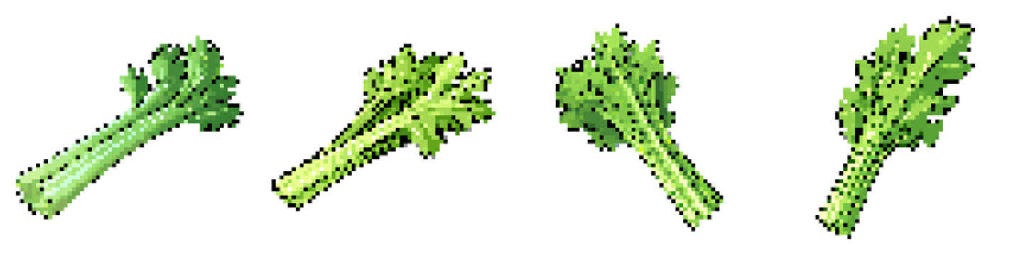  Celery pixel icon set. retro, pixelated 2d graphics for games and apps