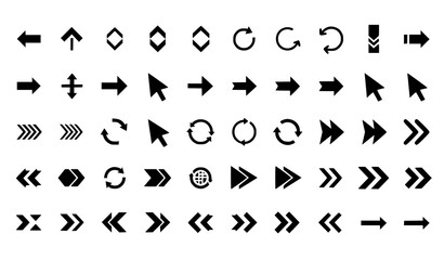 Fototapeta premium A collection of black arrow icons and symbols on a white background