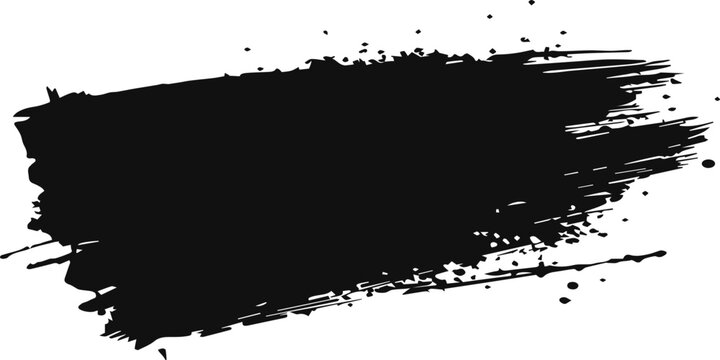 An abstract black ink splatter texture with a grungy paint drip design and dirty spray stains forming a vector art frame border element on a paper banner