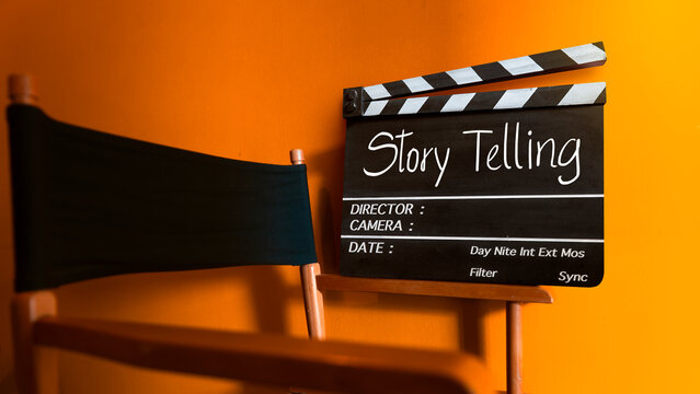Story telling. film slate or clapperboard on director chair,  filmmaker and film industry.	