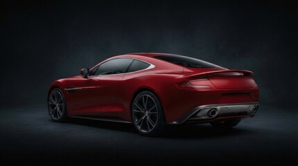 Obraz premium Red luxury sports car rear view in studio. Power and elegance captured in a dark, dramatic light.