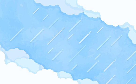 雨雲と雨のシンプルな背景_横