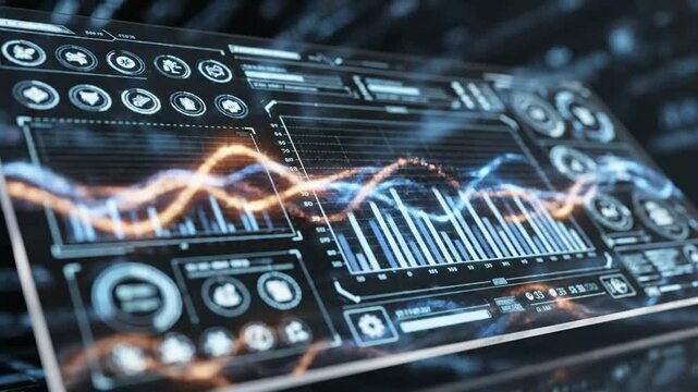 Modern interactive stock market trading screen creative futuristic financial technology display with graphs charts and for
