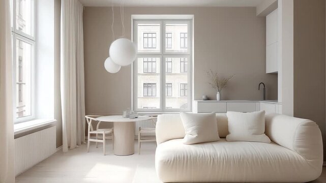 Cozy and Modern Living Room with Neutral Tones and Minimalist Decor