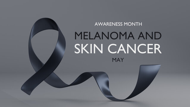 Black Ribbon. Melanoma and Skin Cancer Awareness. Horizontal Web Banner, Design template for posters, banners and social networks, infographic. 3d render
